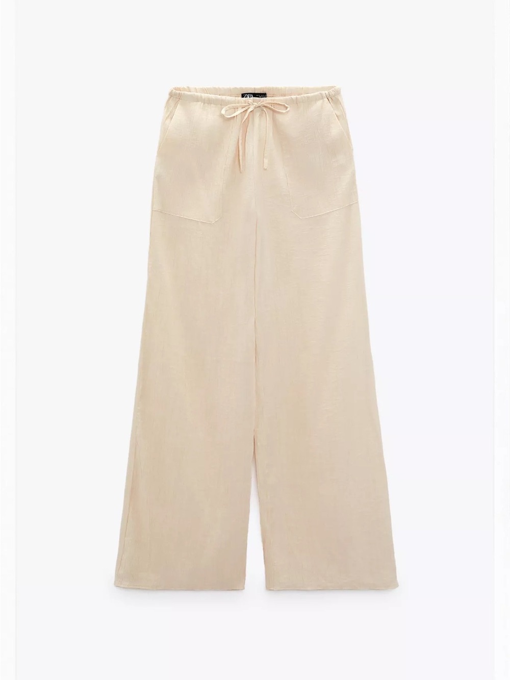 Zara Wide-Leg Drawstring Pants in Light Beige